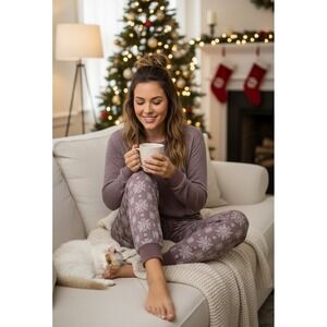 Born‎ Snowflake 2pc Pajama Set Womens S Lilac Loungewear Sleepwear Relaxed Cozy